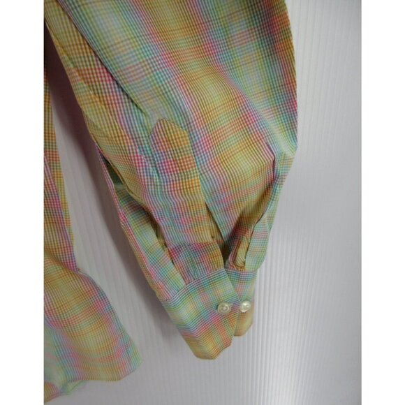 Paul Stuart Shirt Large Button Up Plaid Preppy Flip Cuffs Colorful - Picture 3 of 11